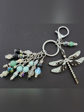 Dragonfly Purse Charm or Keychain Opal Aventurine Stone Paper Handcrafted